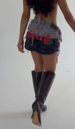 Load image into Gallery viewer, Gray Denim Double Mini Skirt
